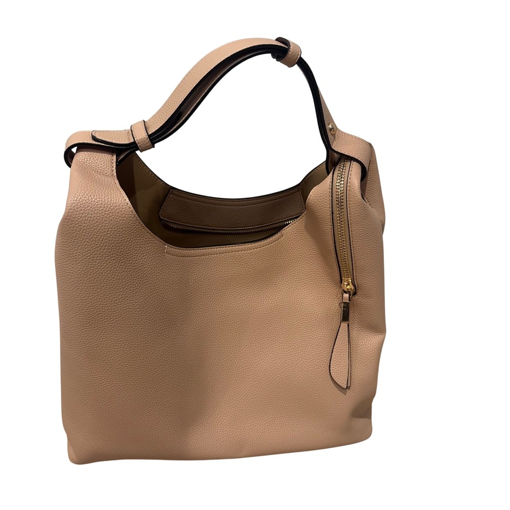 Hobo Shoulder Bag Women Large Nude Pebbled Vegan Leather with Pouch NEW